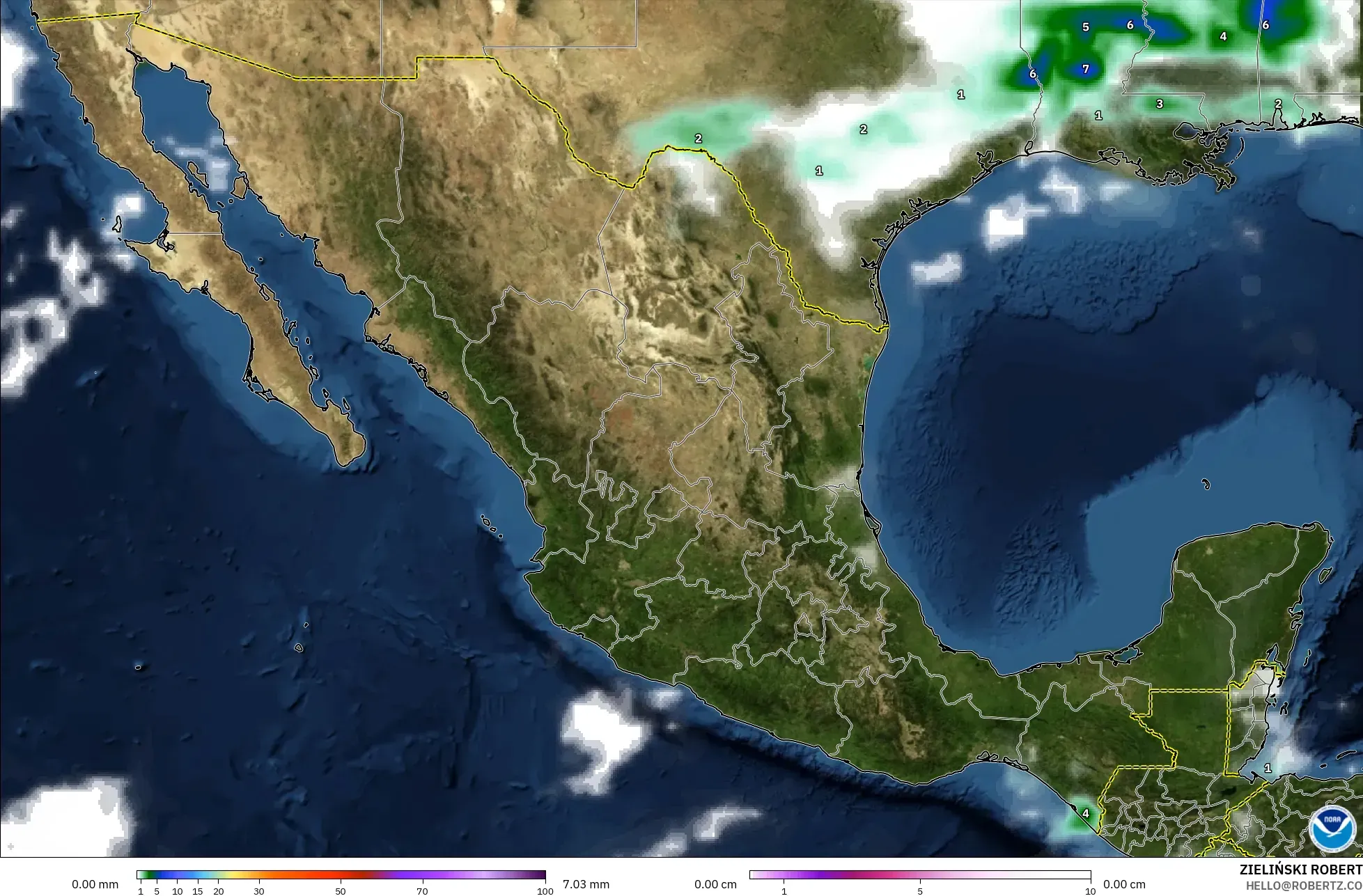 GFS モデル - メキシコ, 降水量、雲、気圧