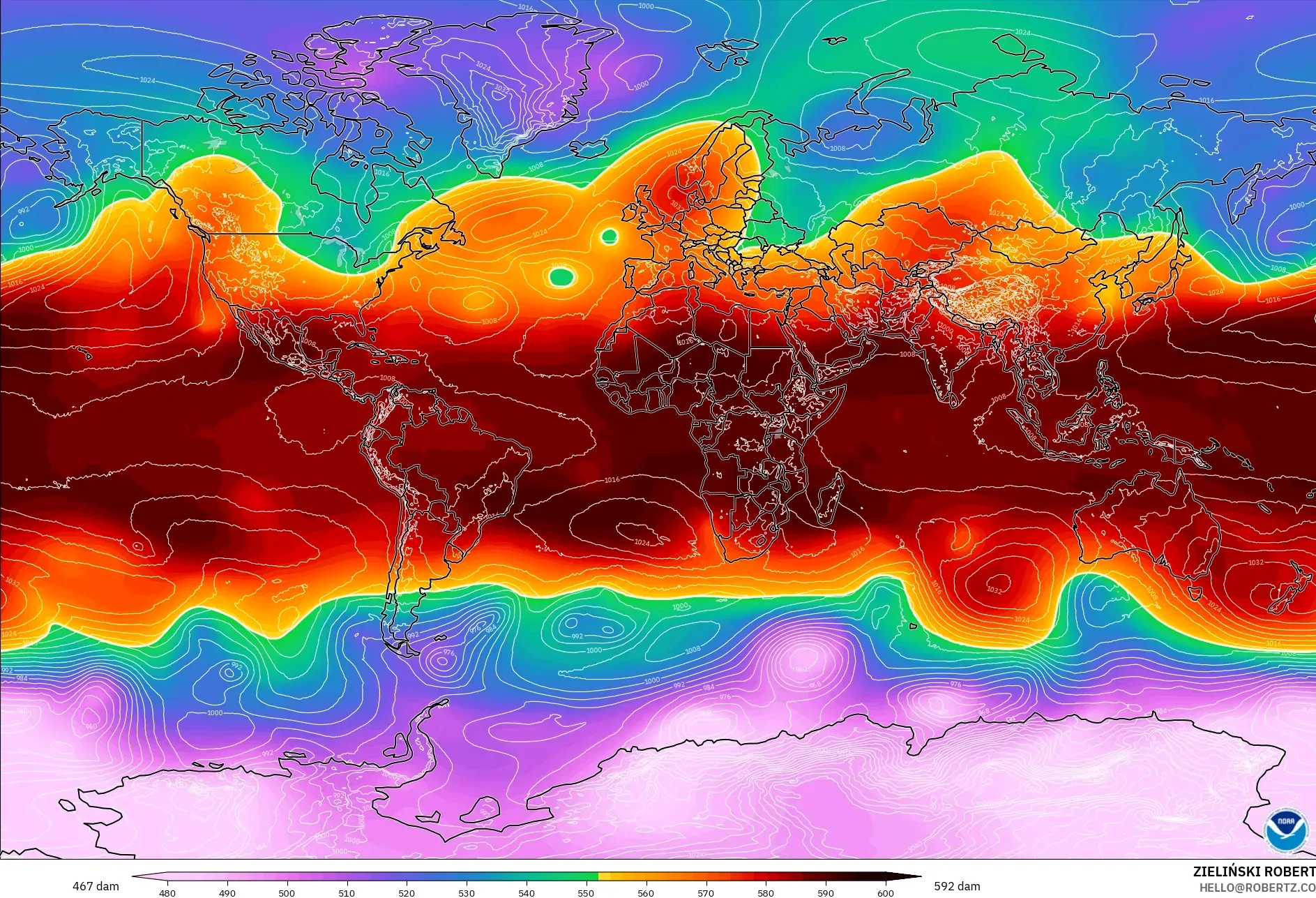 GFS モデル - 世界, 500hPaのジオポテンシャル高度