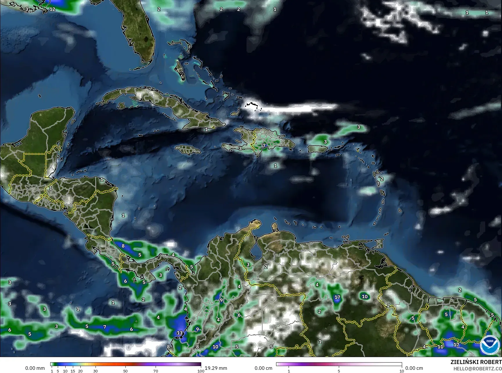 GFS モデル - カリブ海, 降水量、雲、気圧