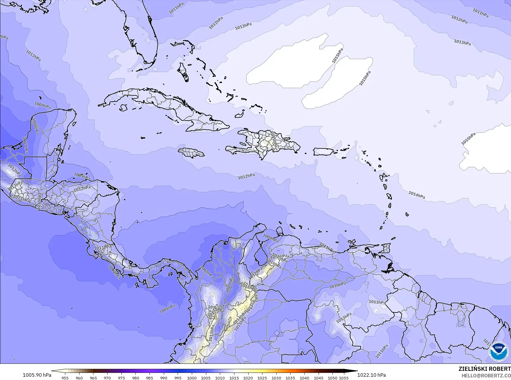GFS モデル - カリブ海, 気圧