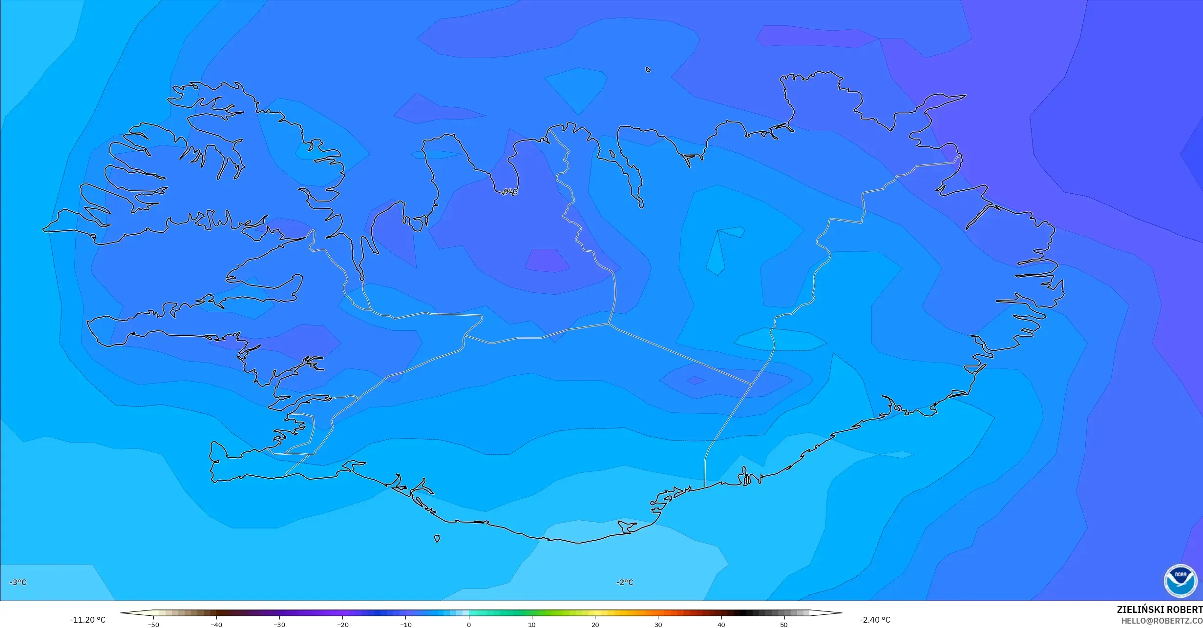 GFS モデル - アイスランド, 気温（850hPa）