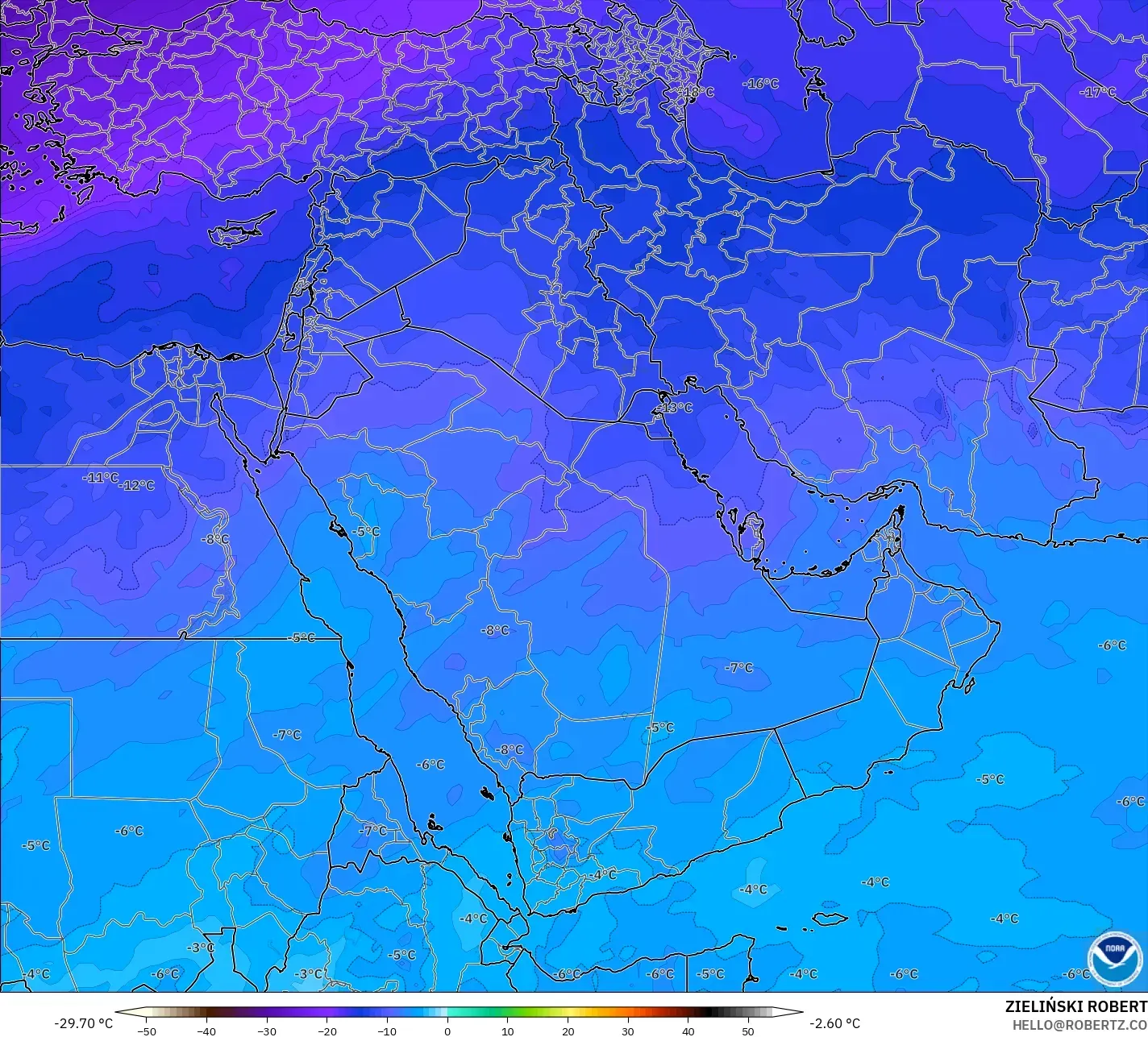 GFS モデル - 中東, 気温（500hPa）
