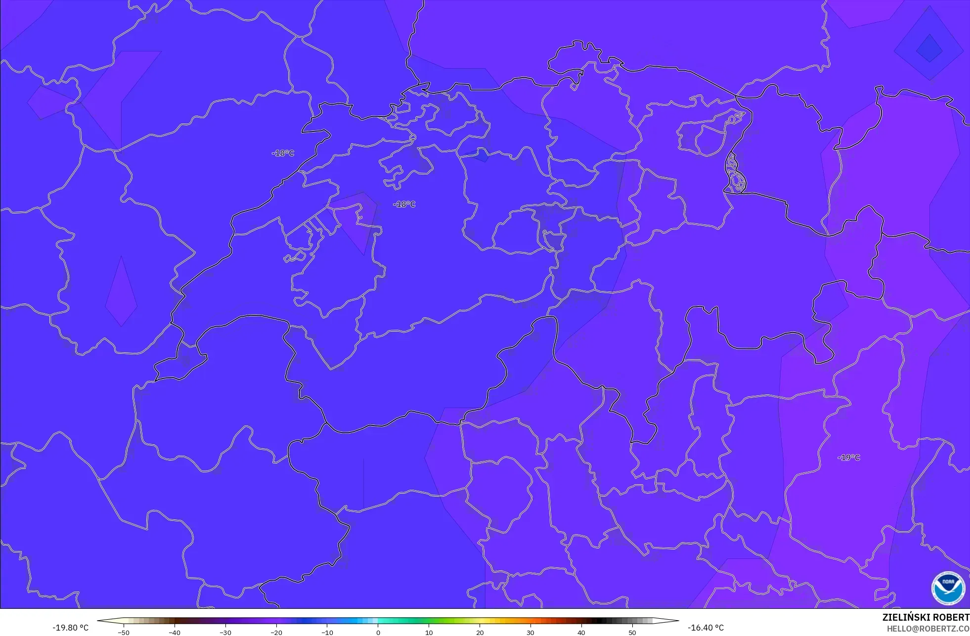 GFS モデル - スイス, 気温（500hPa）