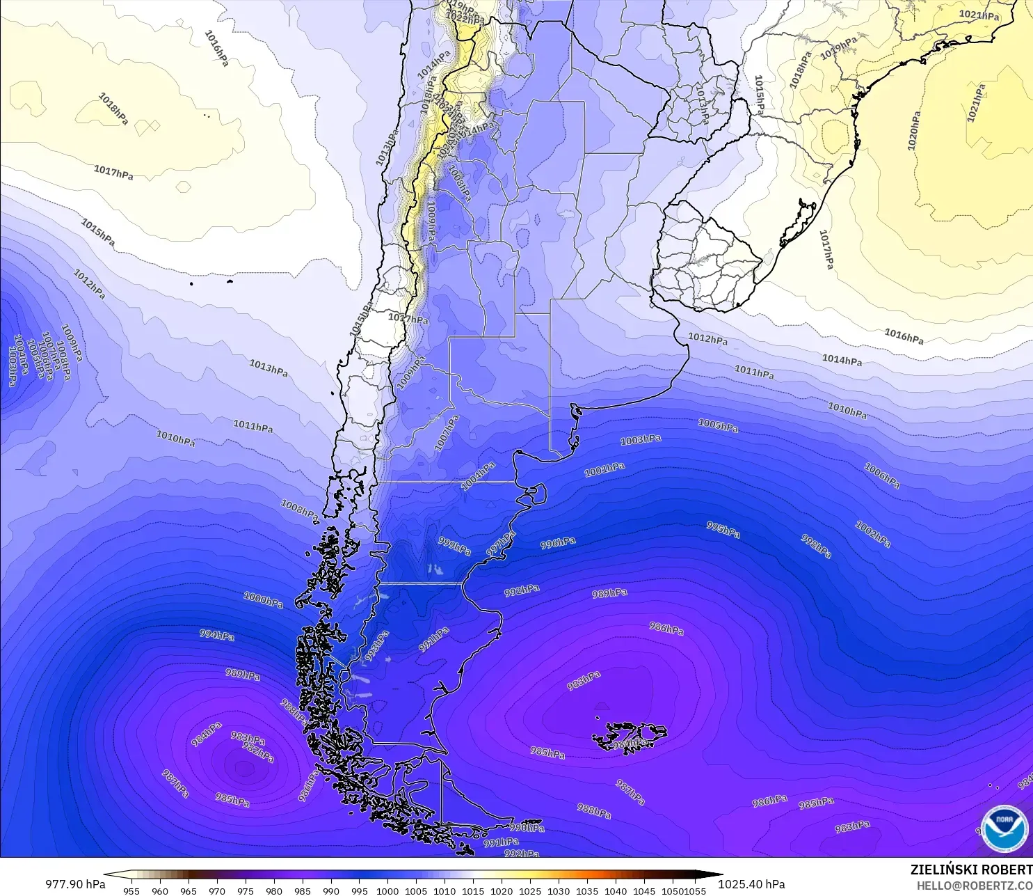 GFS モデル - アルゼンチン, 気圧