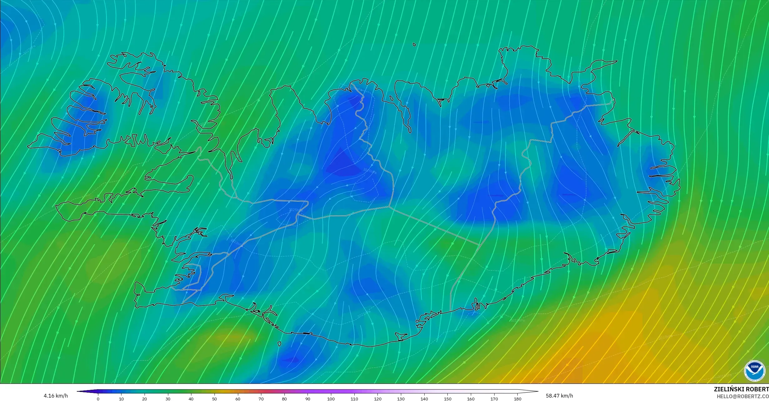 GFS モデル - アイスランド, 風速（10m）