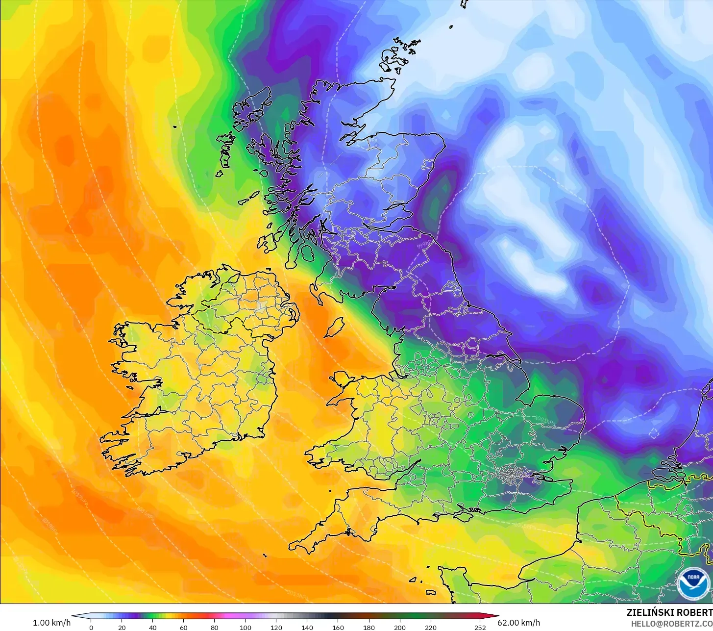 GFS モデル - イギリス, 突風