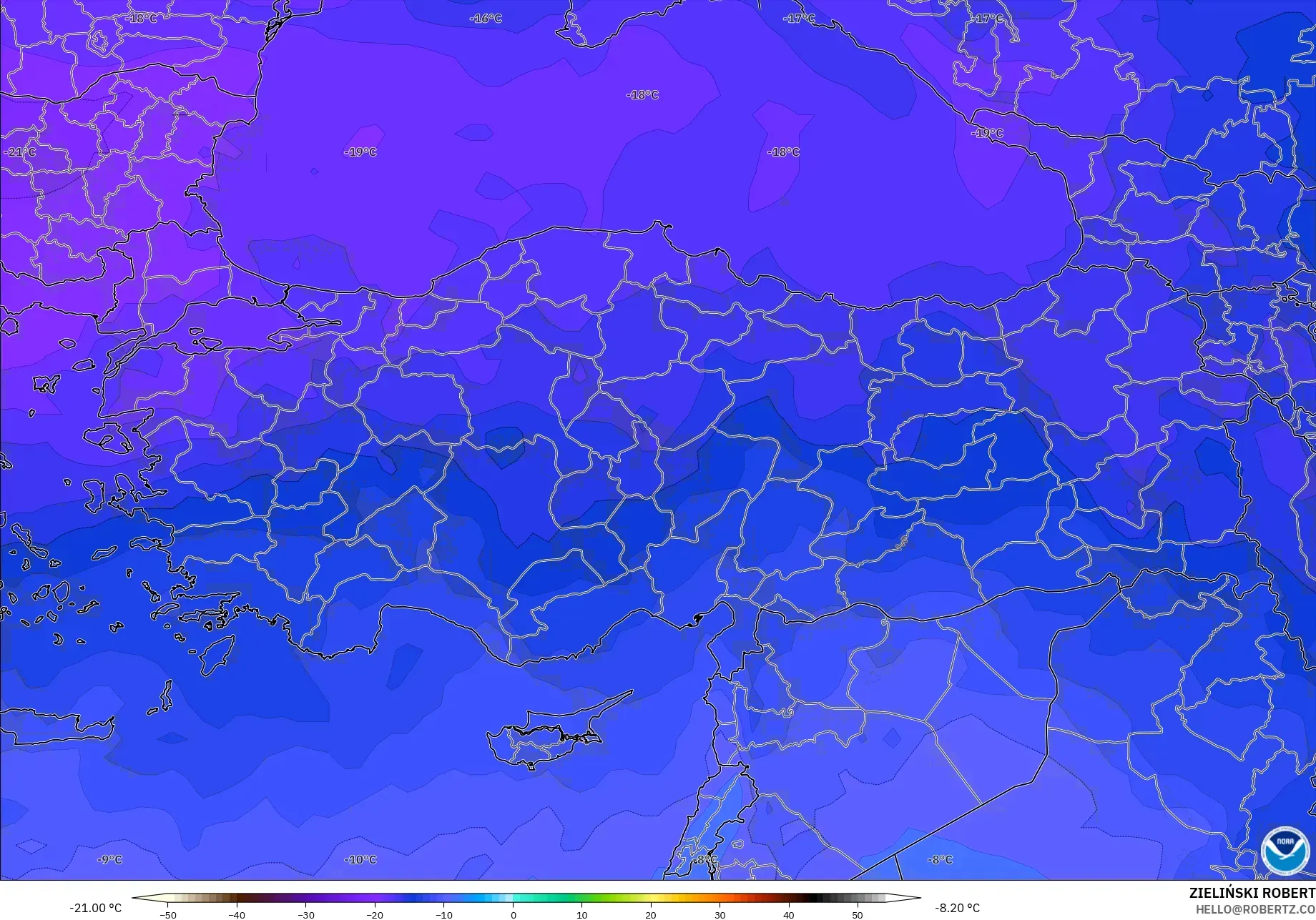 GFS モデル - トルコ, 気温（500hPa）