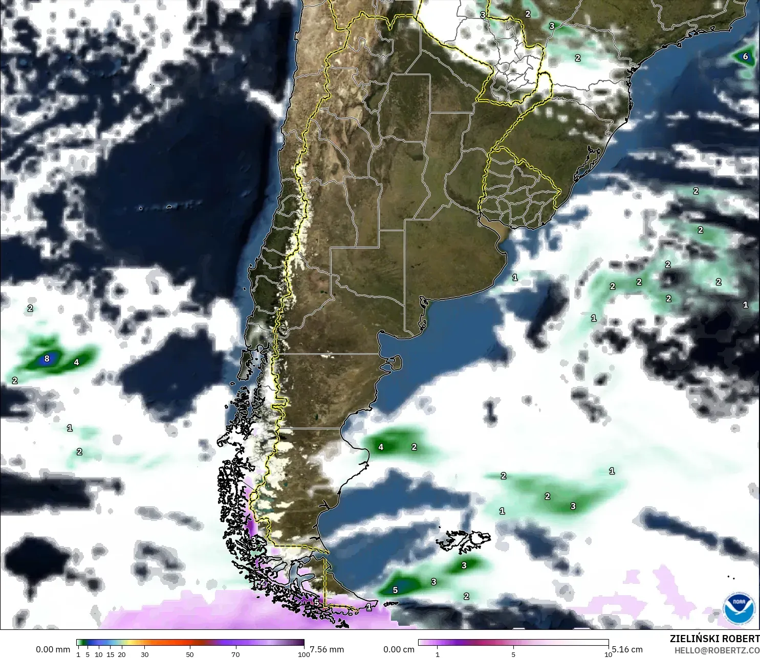 GFS モデル - アルゼンチン, 降水量、雲、気圧