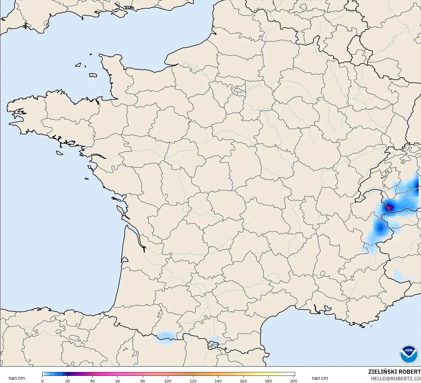 GFS モデル - フランス, 積雪深