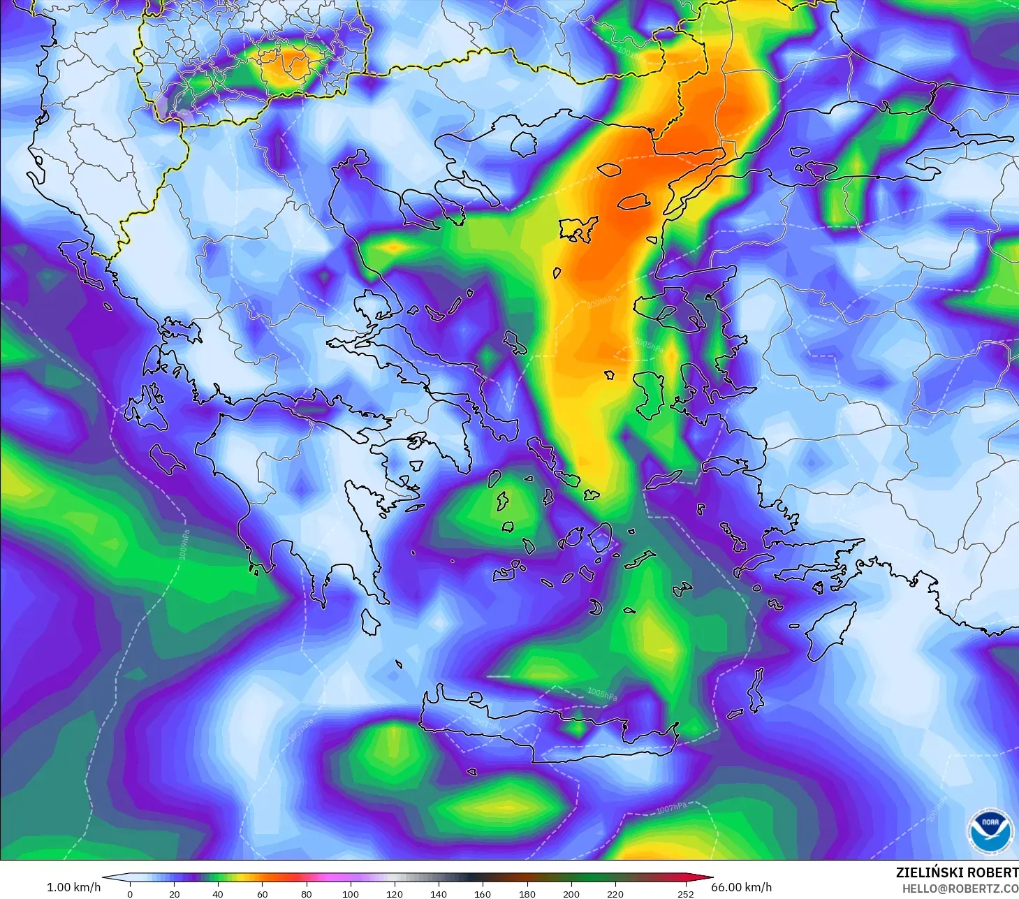 GFS モデル - ギリシャ, 突風（最大）