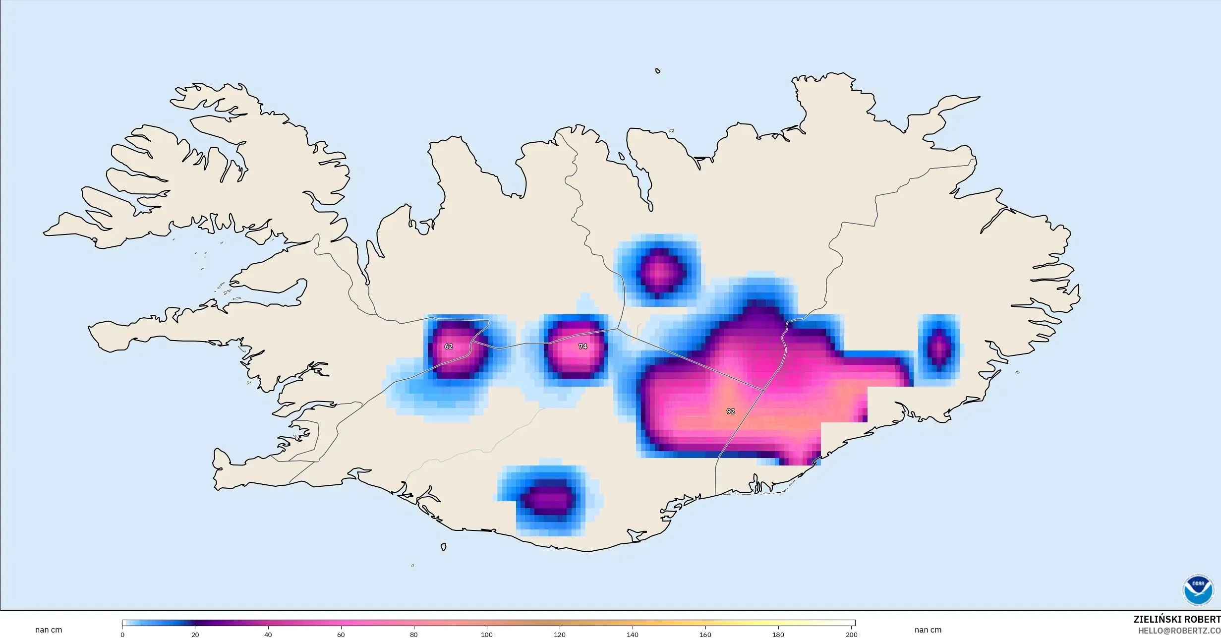 GFS モデル - アイスランド, 積雪深