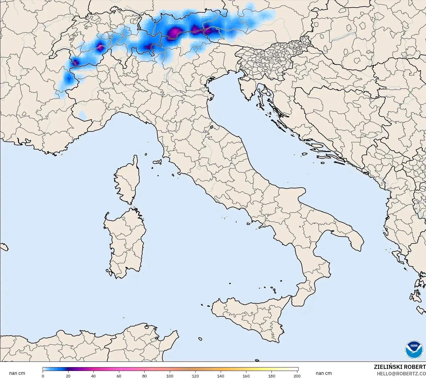 GFS モデル - イタリア, 積雪深
