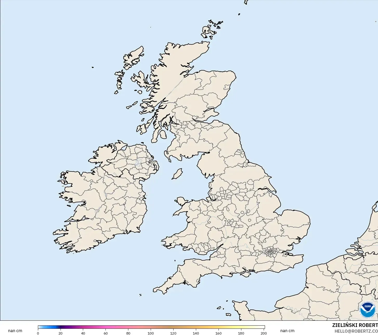 GFS モデル - イギリス, 積雪深