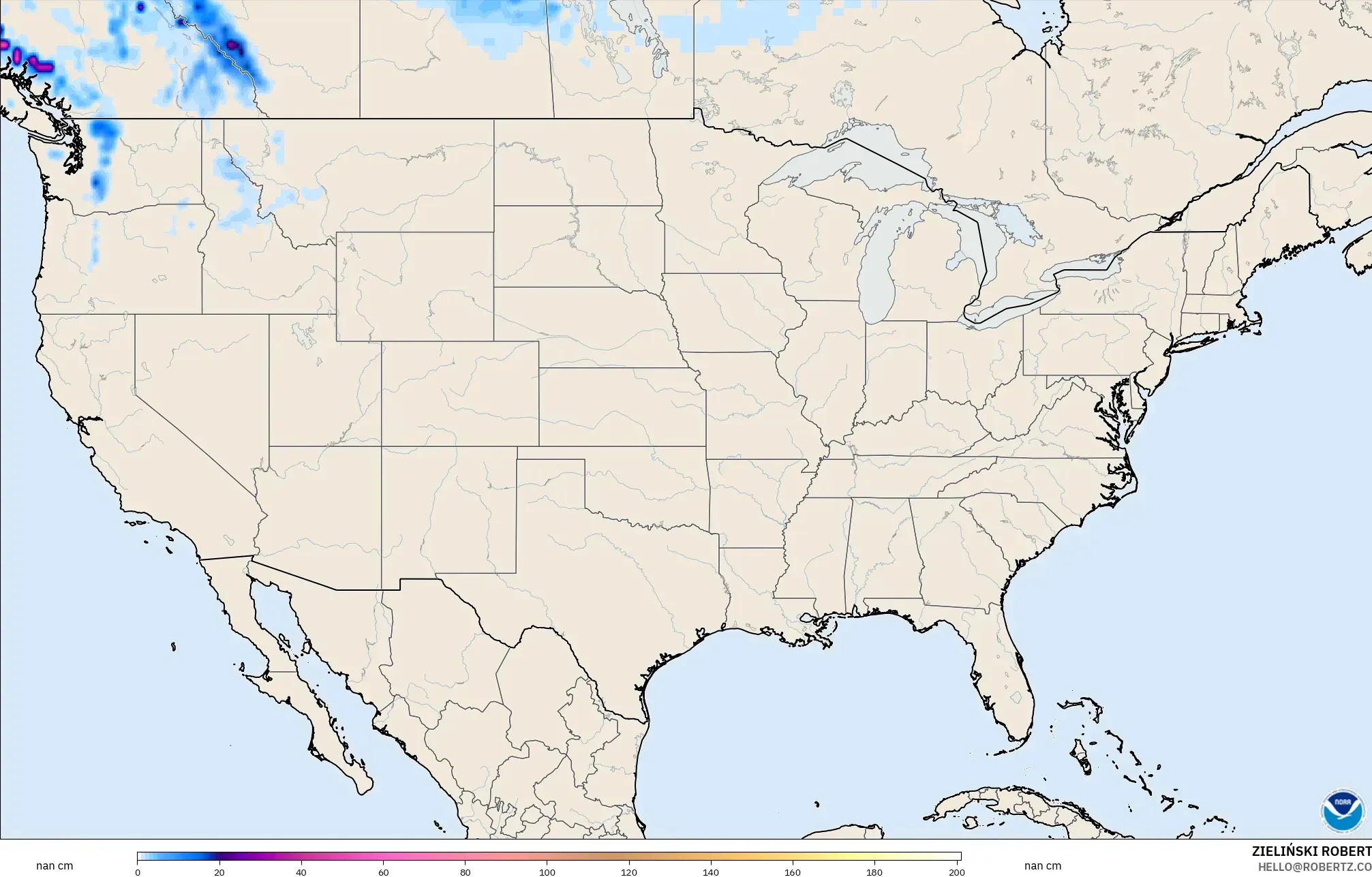 GFS モデル - アメリカ合衆国, 積雪深
