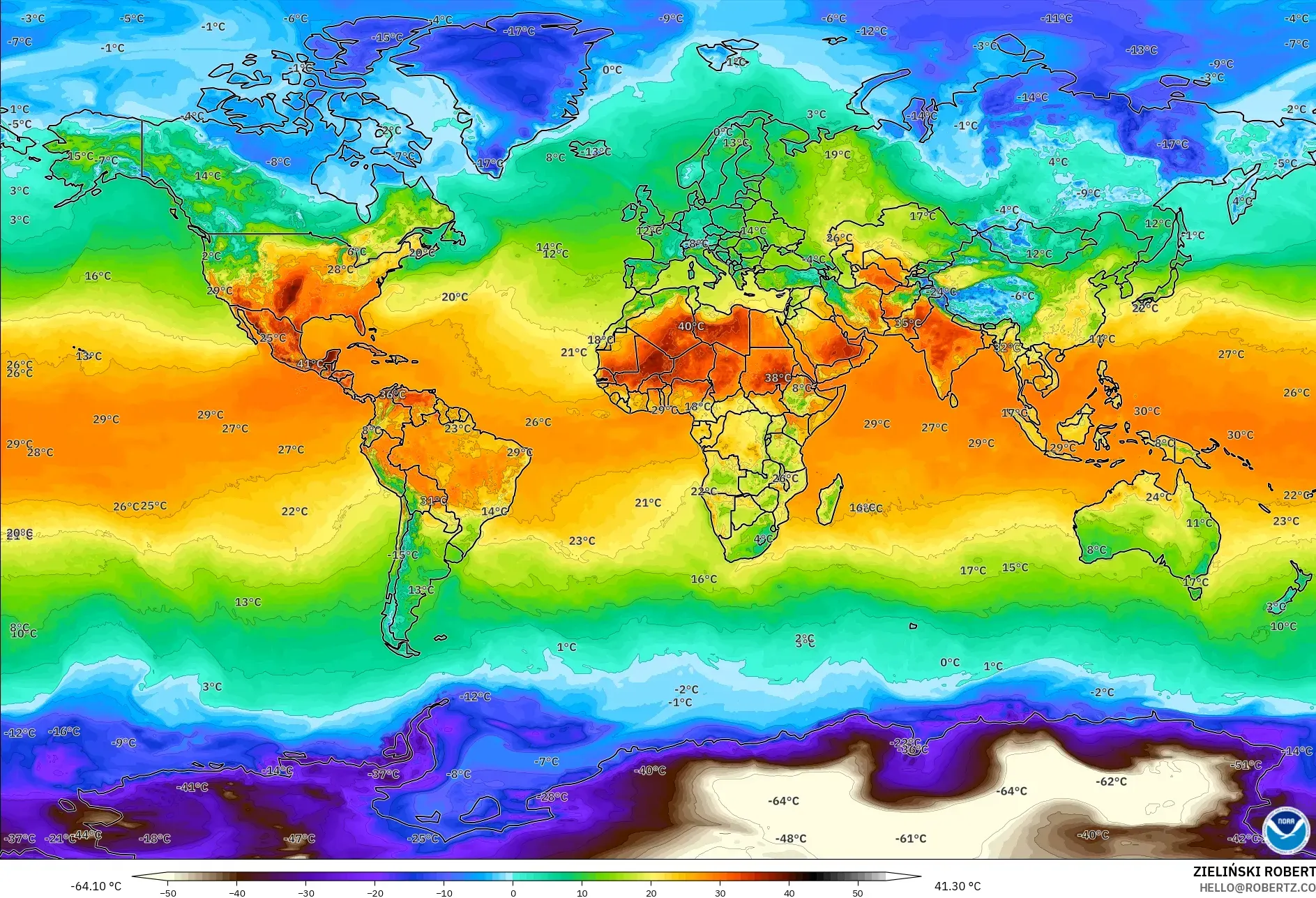 GFS モデル - 世界, 気温（2m）