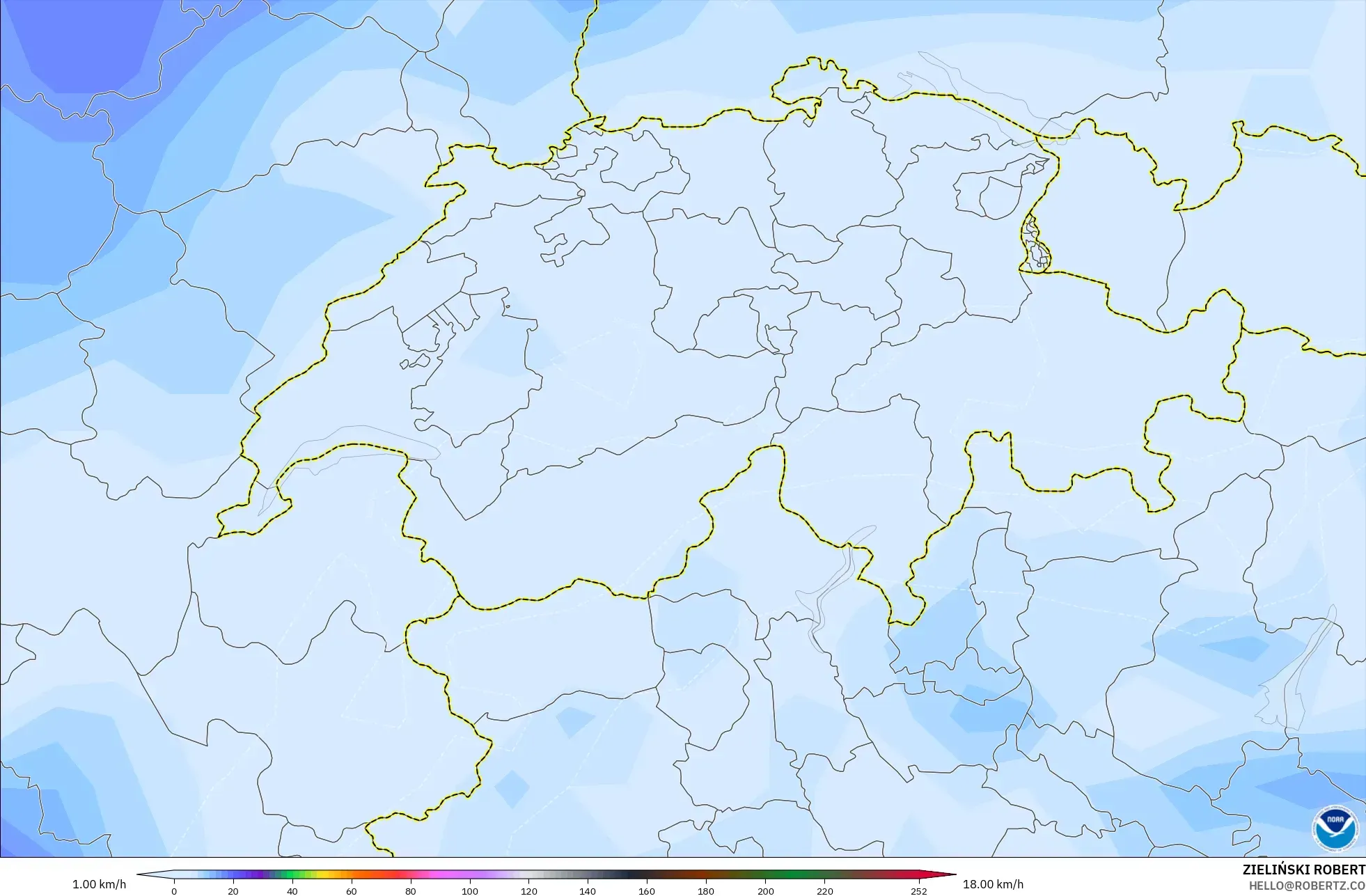 GFS モデル - スイス, 突風（最大）