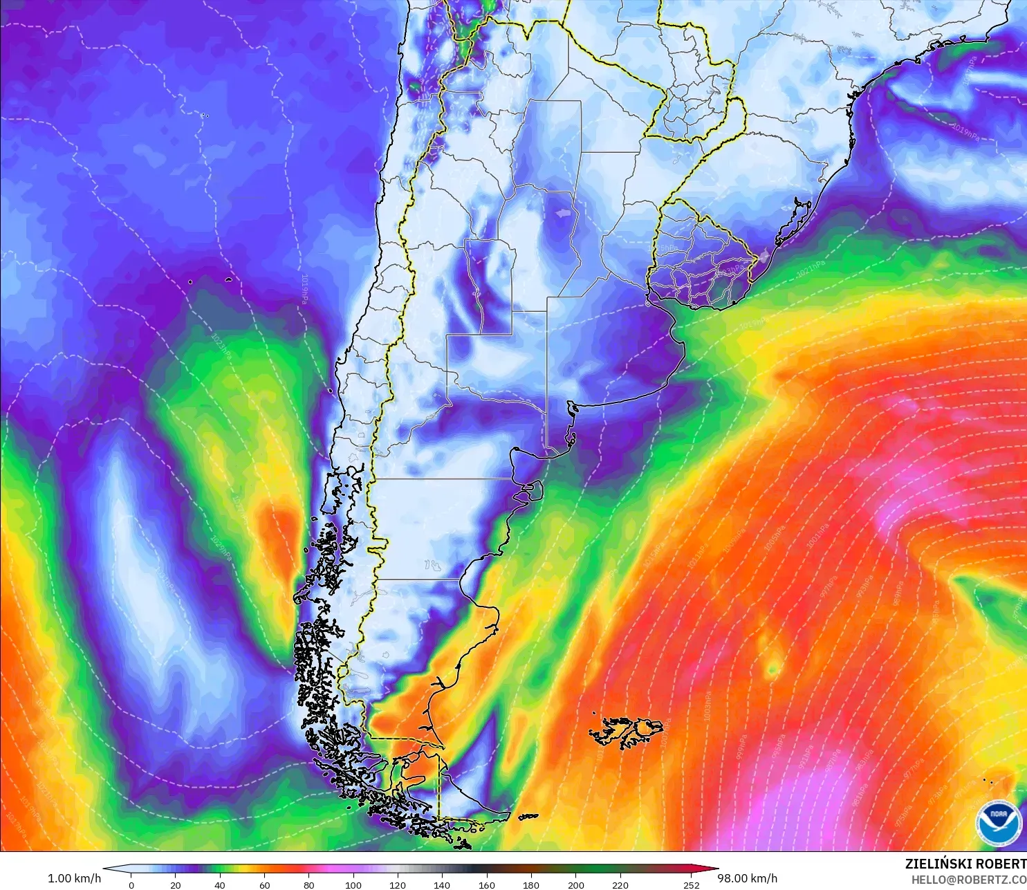 GFS モデル - アルゼンチン, 突風（最大）