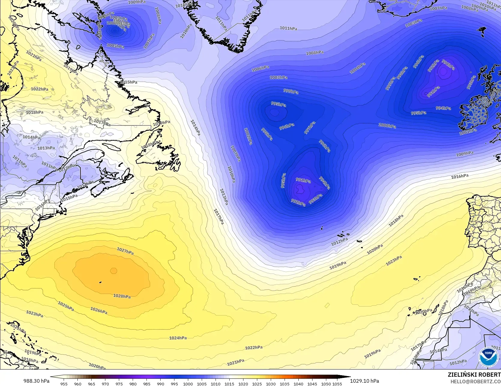 GFS モデル - 北大西洋, 気圧