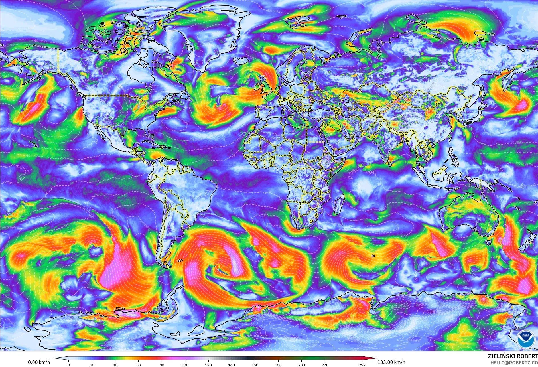 GFS モデル - 世界, 突風