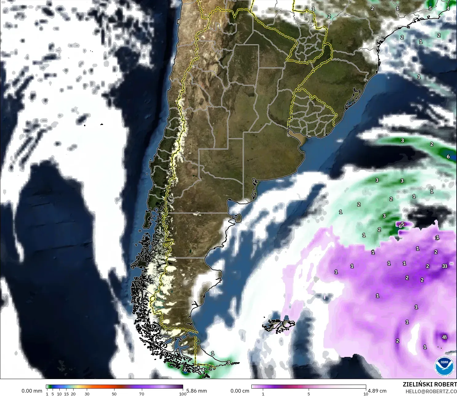 GFS モデル - アルゼンチン, 降水量、雲、気圧