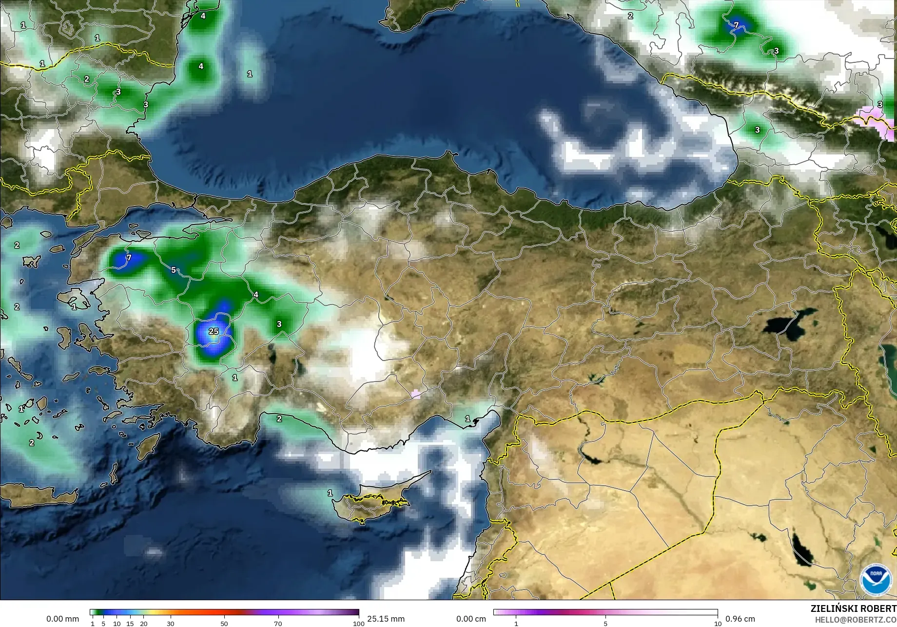 GFS モデル - トルコ, 降水量、雲、気圧