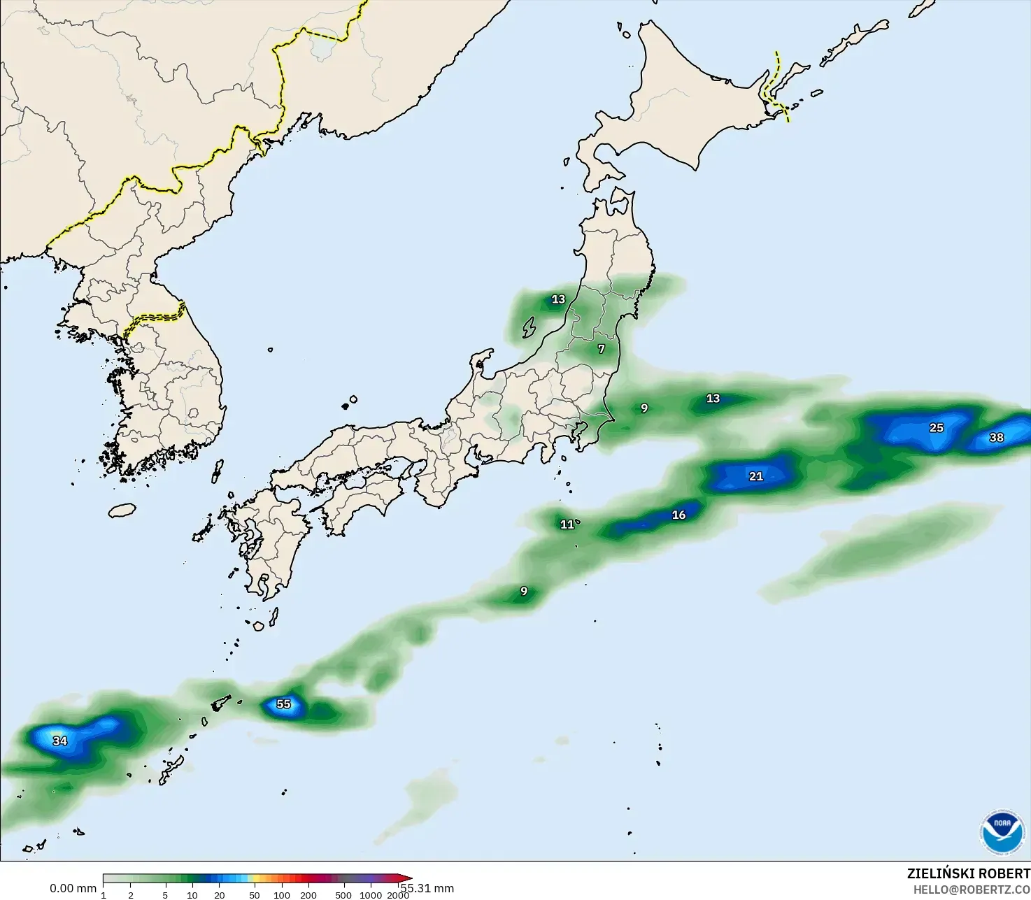 GFS モデル - 日本, 降水量の合計