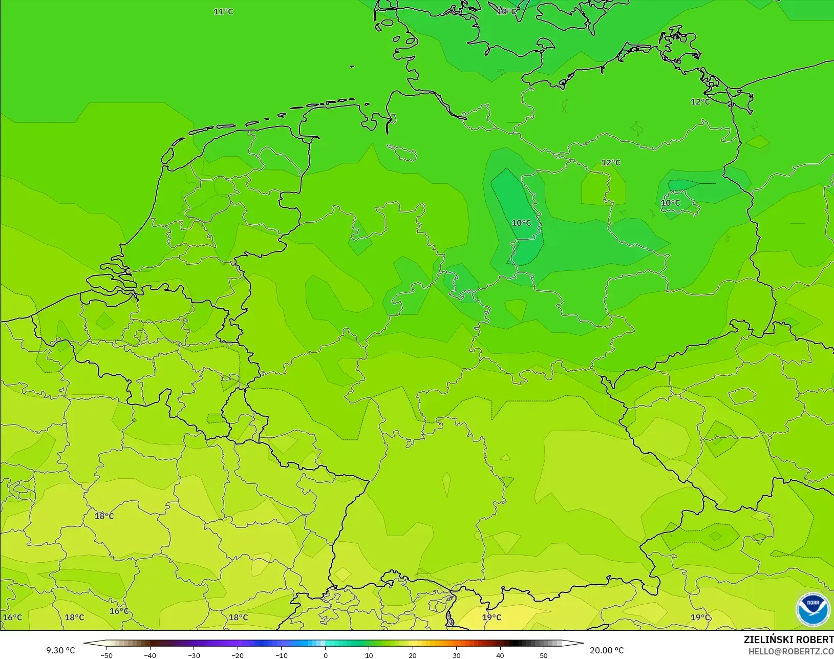 GFS モデル - ドイツ, 気温（850hPa）