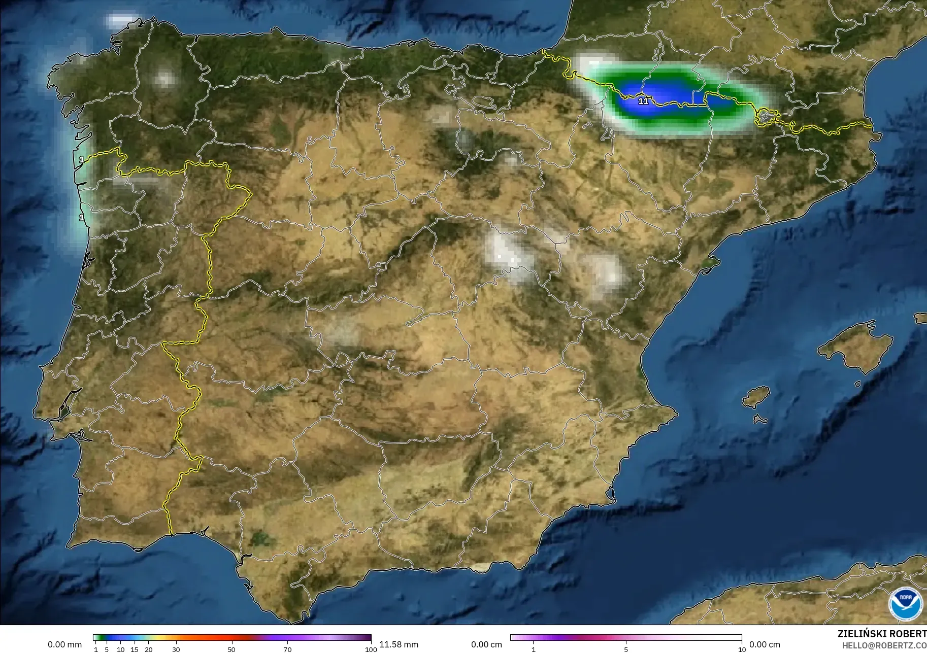 GFS モデル - スペイン, 降水量、雲、気圧