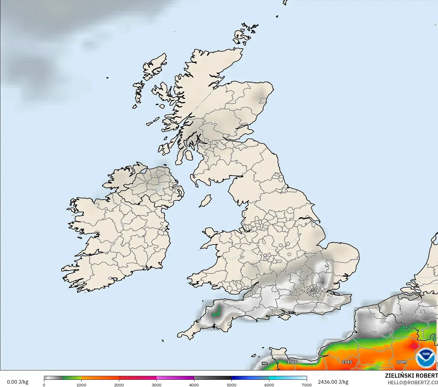 GFS モデル - イギリス, CAPE