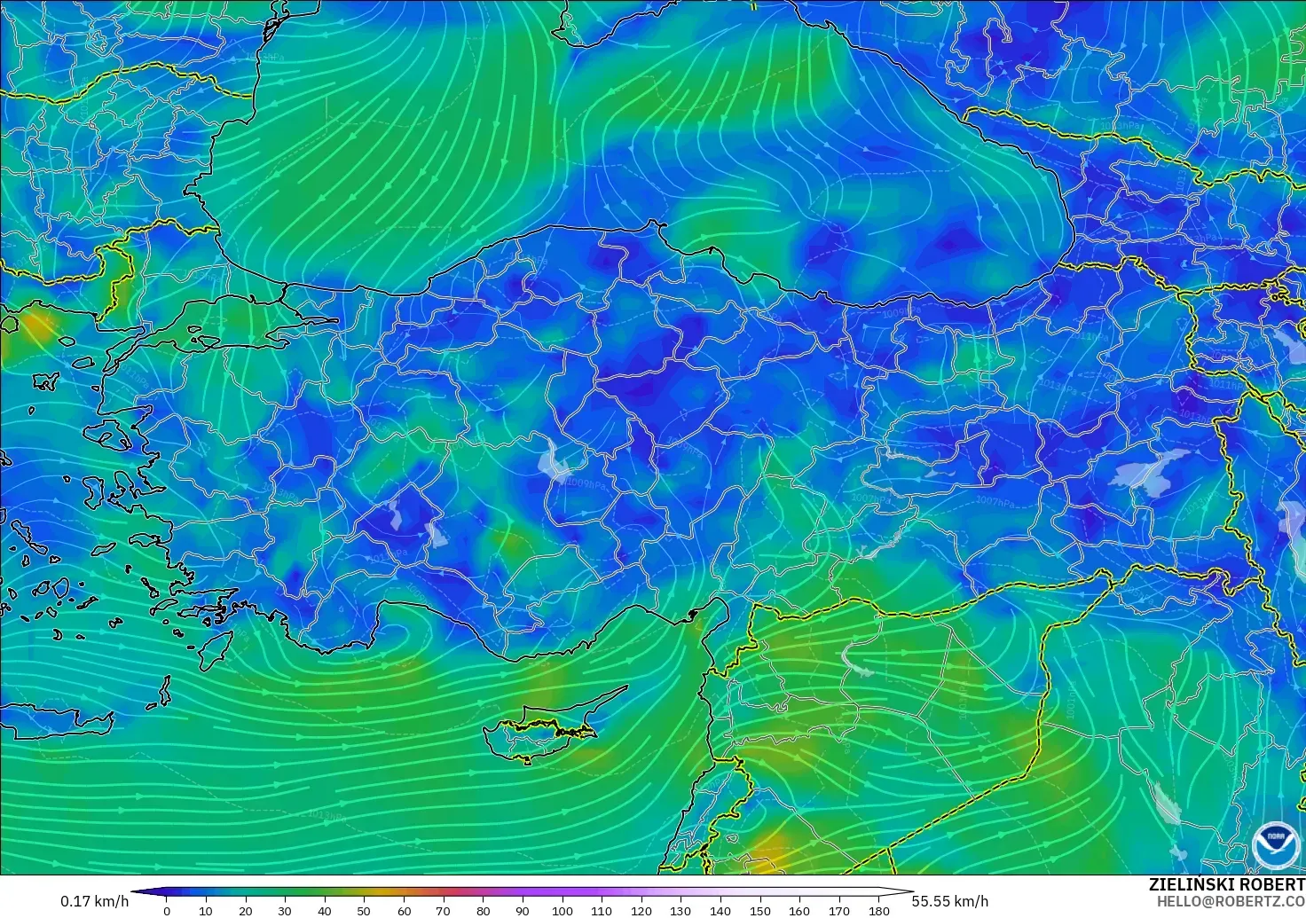 GFS モデル - トルコ, 風速（10m）