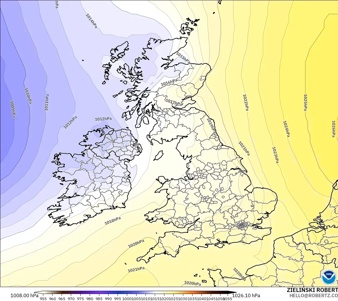GFS モデル - イギリス, 気圧