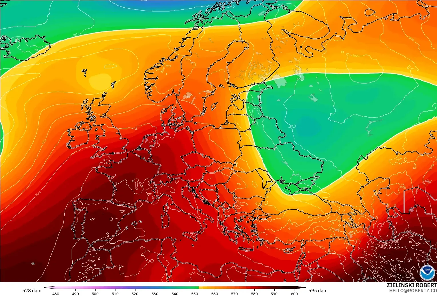 GFS モデル - ヨーロッパ, 500hPaのジオポテンシャル高度