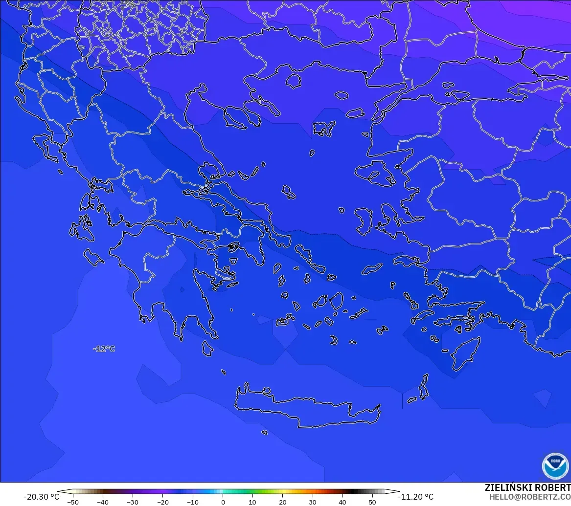 GFS モデル - ギリシャ, 気温（500hPa）