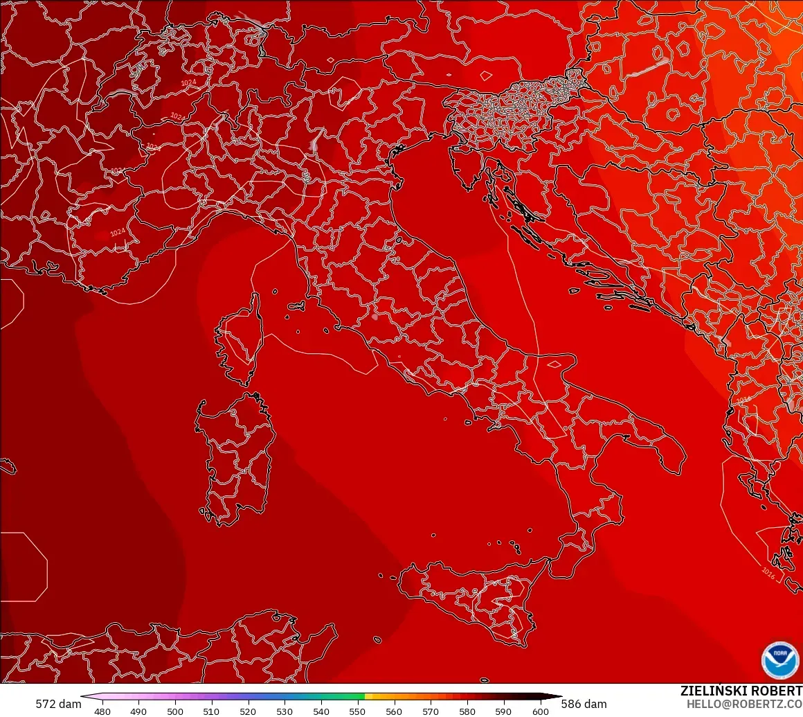 GFS モデル - イタリア, 500hPaのジオポテンシャル高度