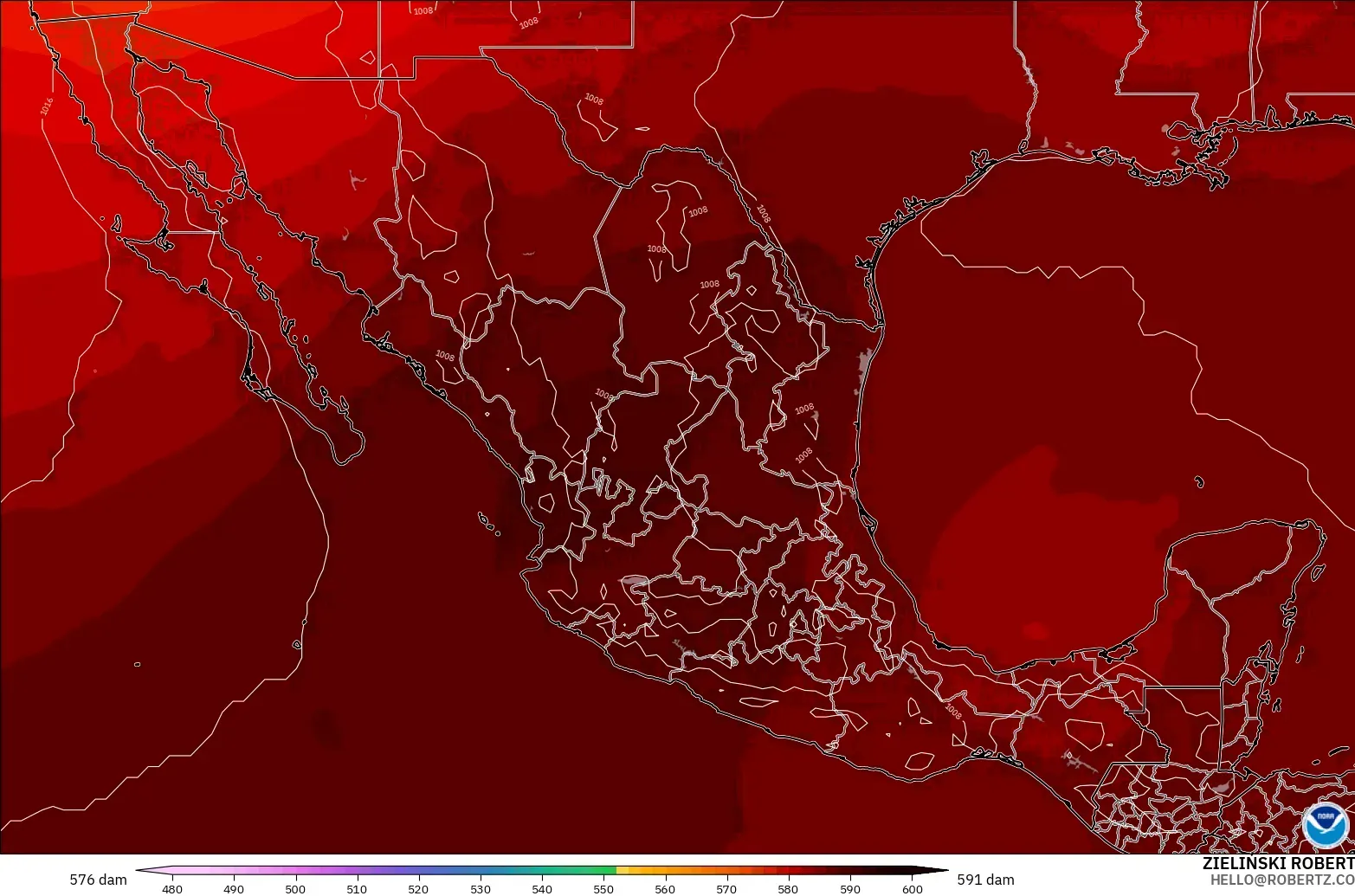 GFS モデル - メキシコ, 500hPaのジオポテンシャル高度