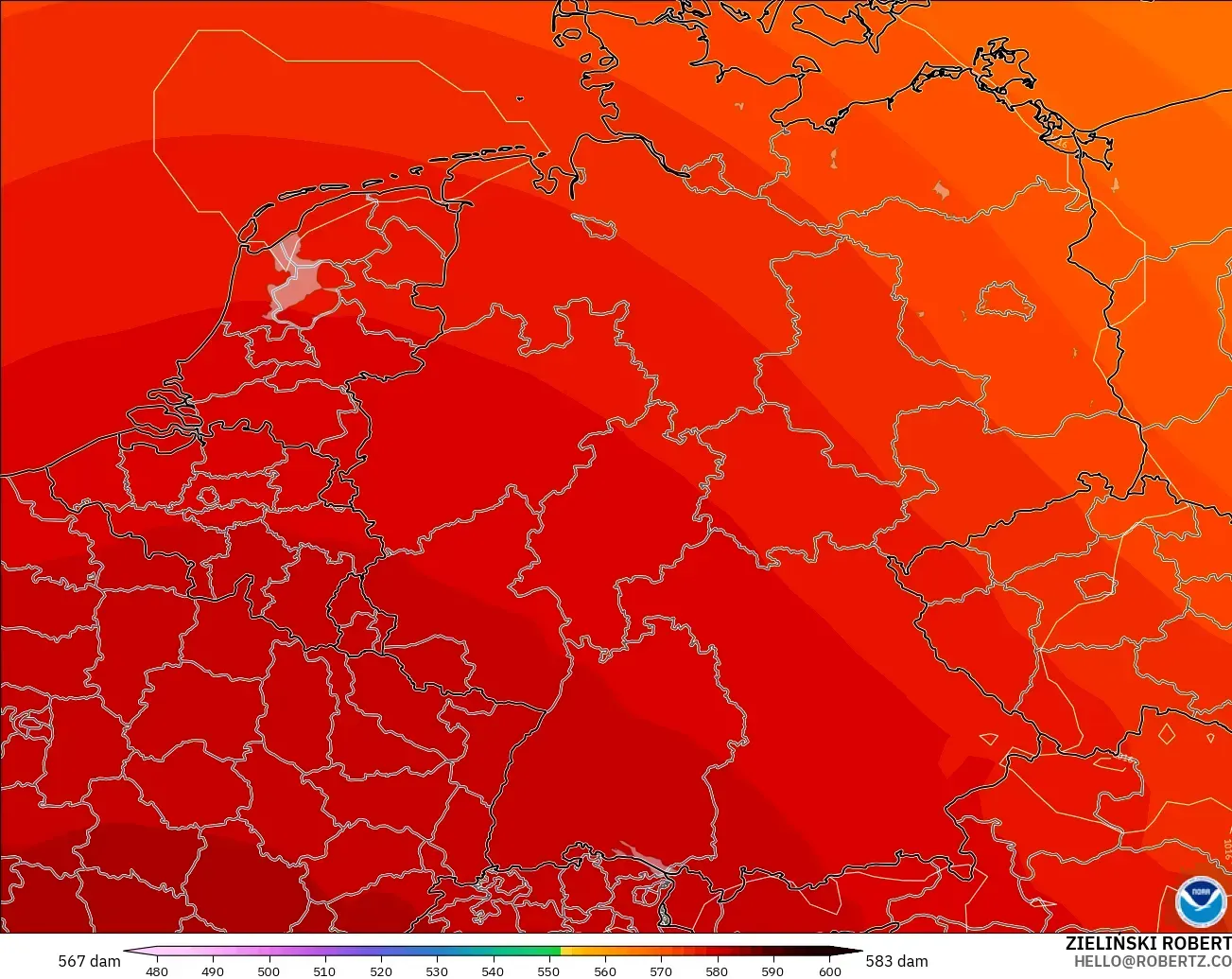 GFS モデル - ドイツ, 500hPaのジオポテンシャル高度