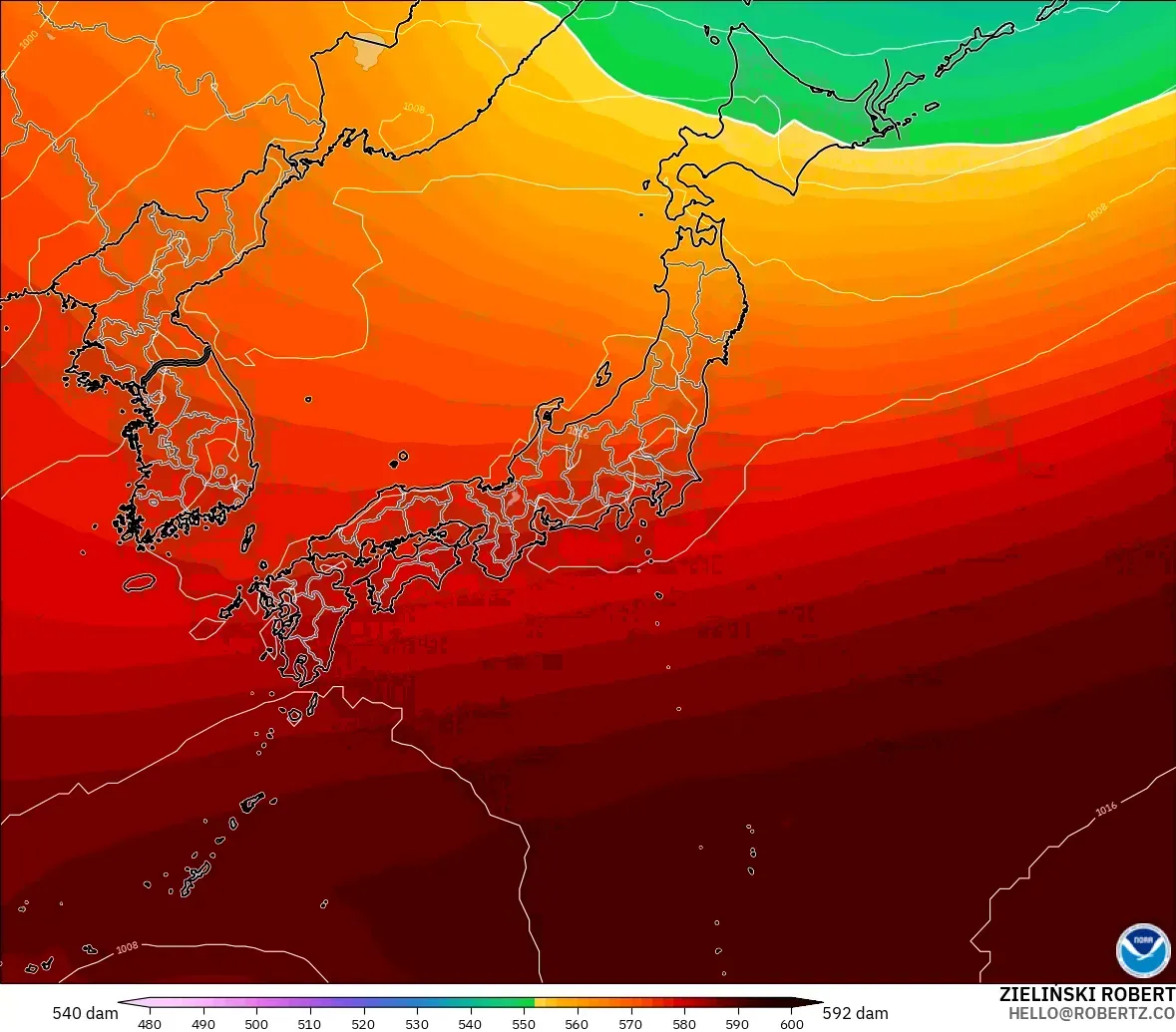 GFS モデル - 日本, 500hPaのジオポテンシャル高度