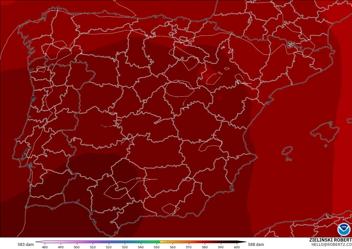 GFS モデル - スペイン, 500hPaのジオポテンシャル高度