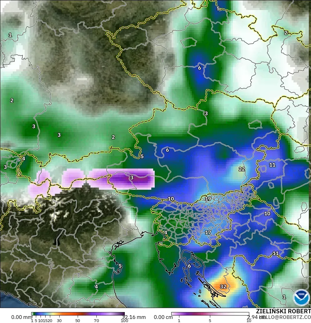 GFS モデル - オーストリア, 降水量、雲、気圧