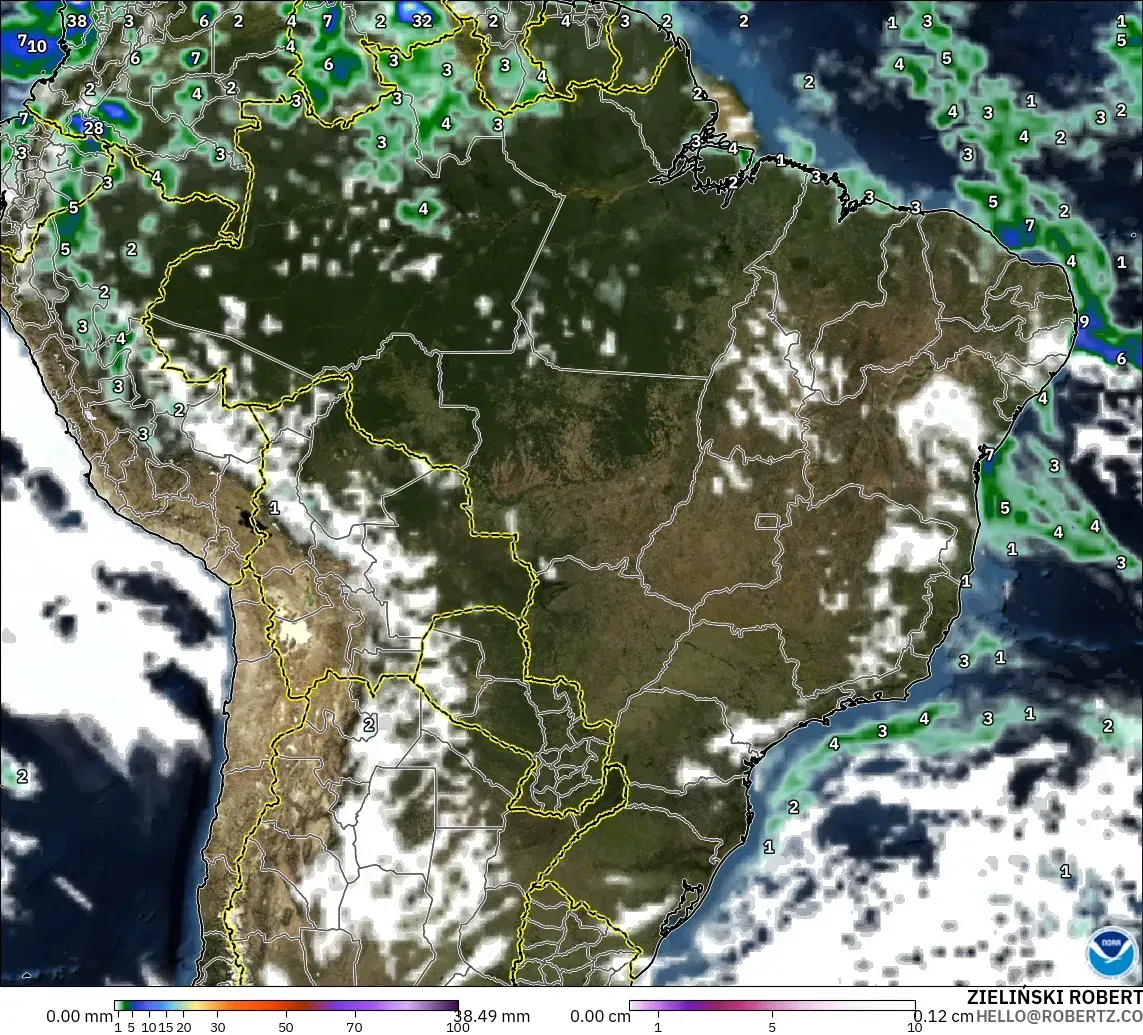 GFS モデル - ブラジル, 降水量、雲、気圧