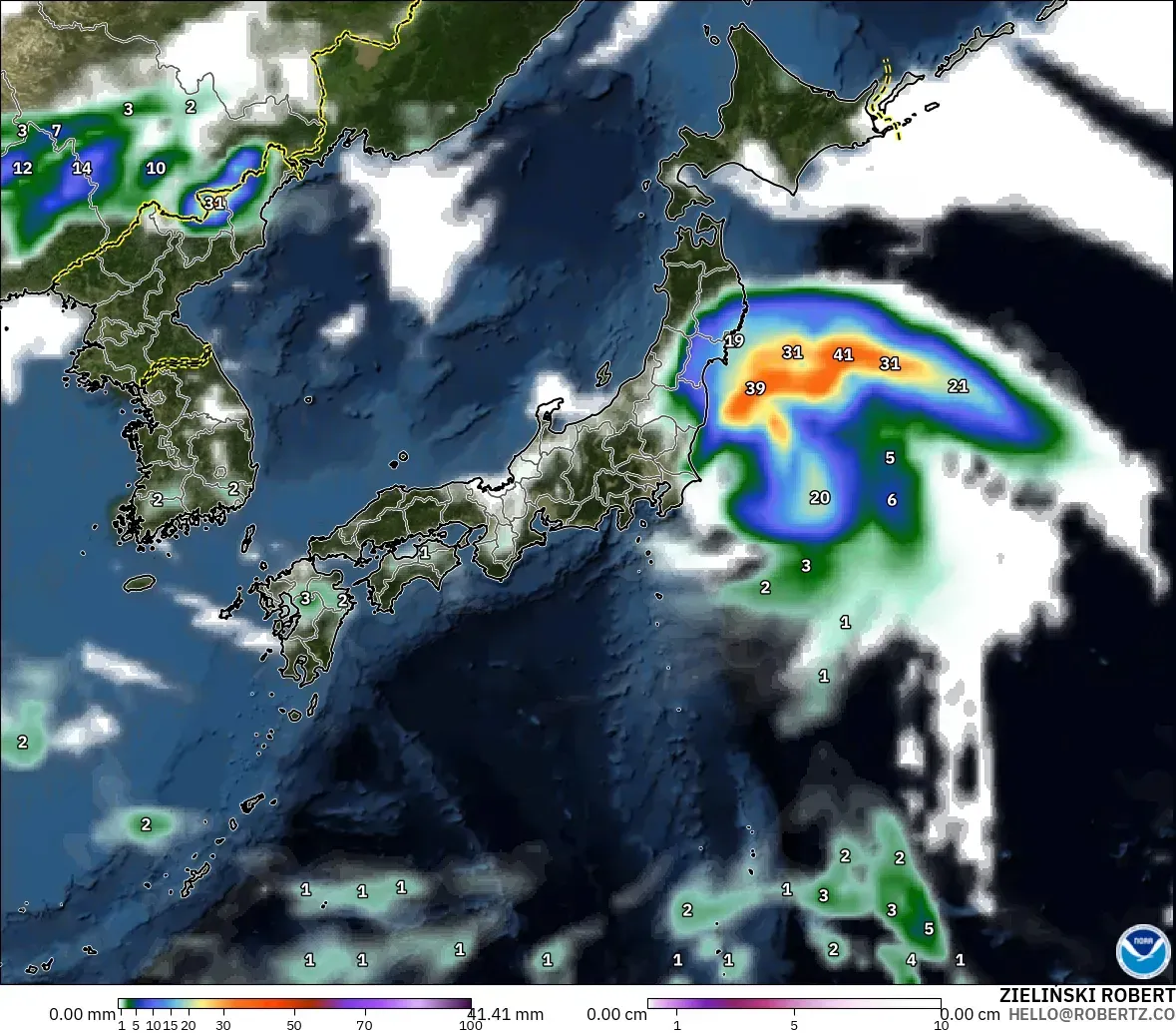 GFS モデル - 日本, 降水量、雲、気圧