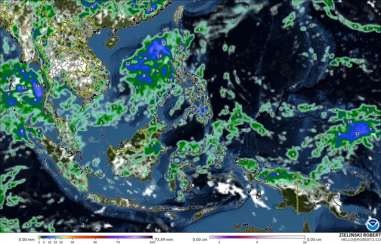 GFS モデル - 東南アジア, 降水量、雲、気圧
