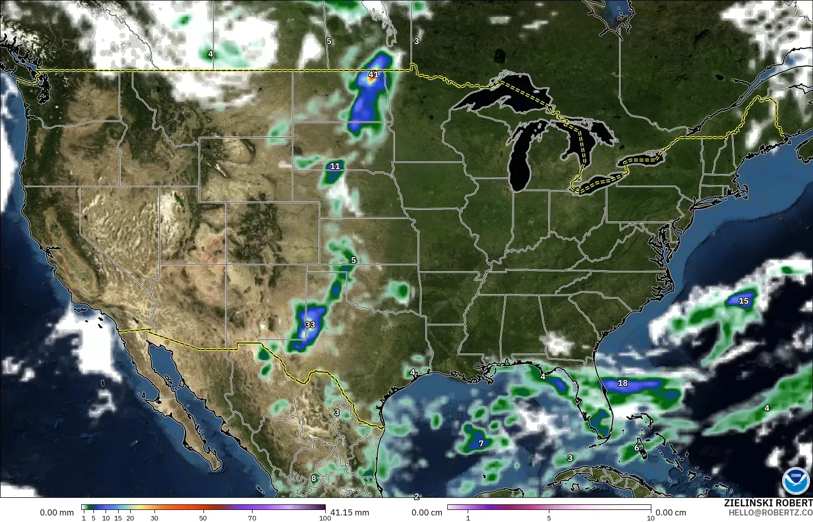 GFS モデル - アメリカ合衆国, 降水量、雲、気圧