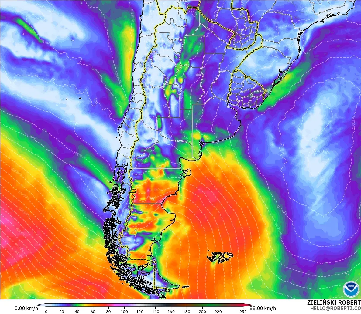 GFS モデル - アルゼンチン, 突風
