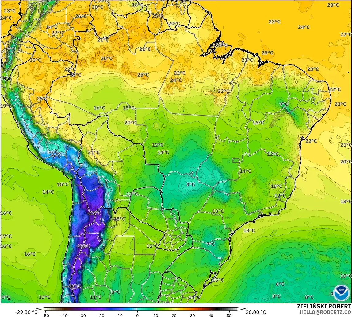 GFS モデル - ブラジル, 露点温度（2m）