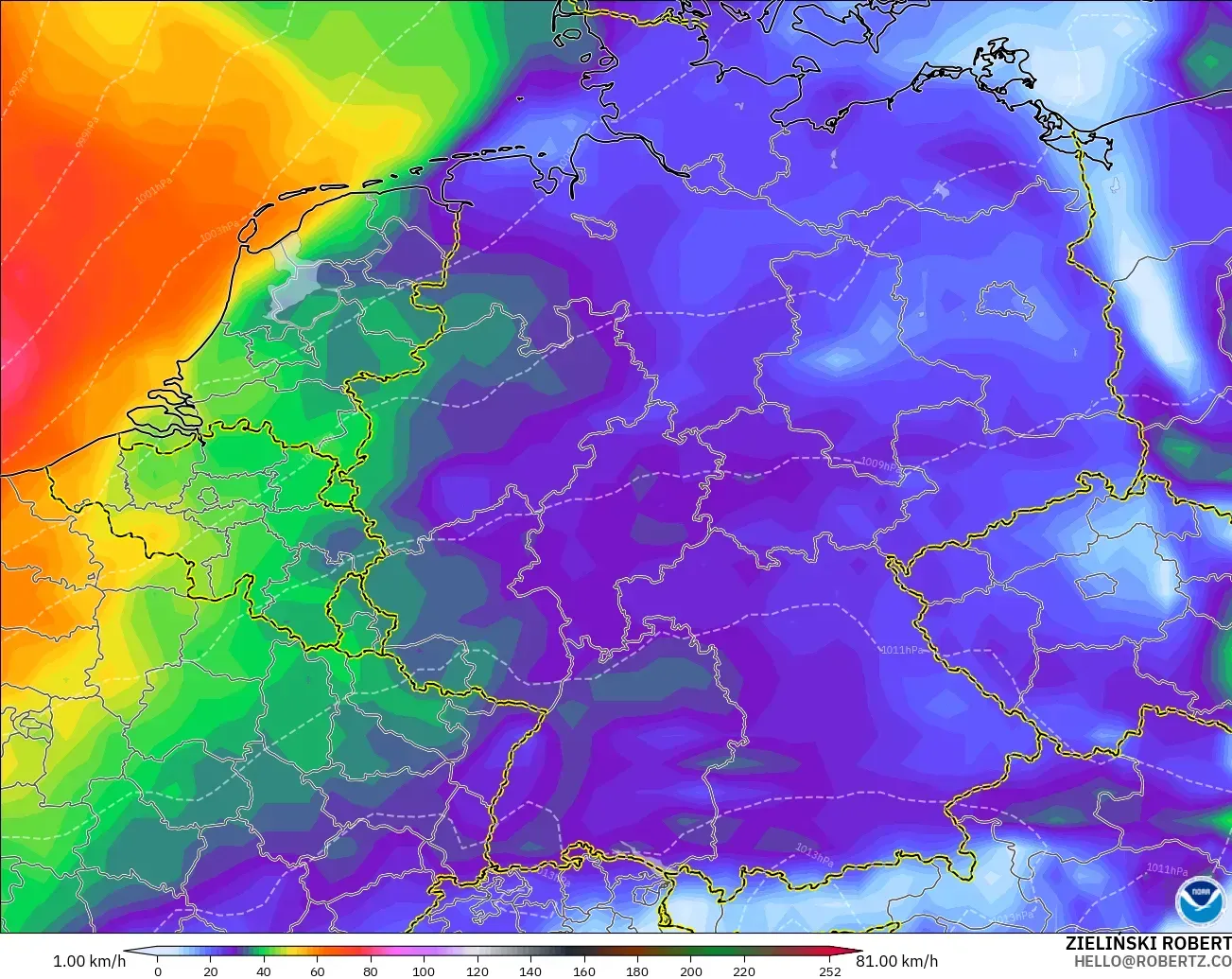 GFS モデル - ドイツ, 突風
