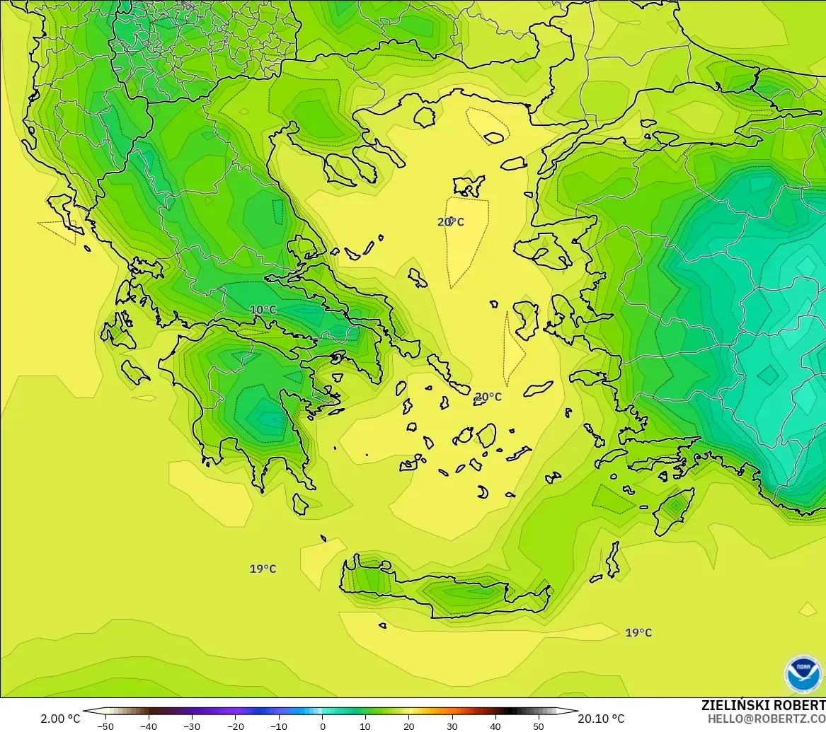 GFS モデル - ギリシャ, 露点温度（2m）