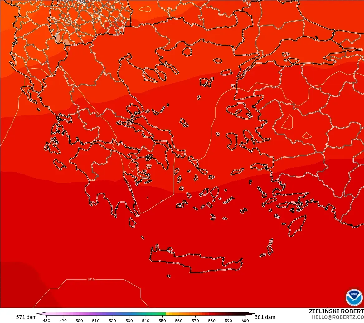 GFS モデル - ギリシャ, 500hPaのジオポテンシャル高度