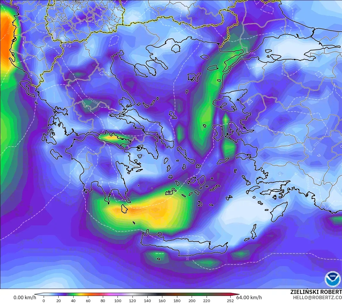 GFS モデル - ギリシャ, 突風