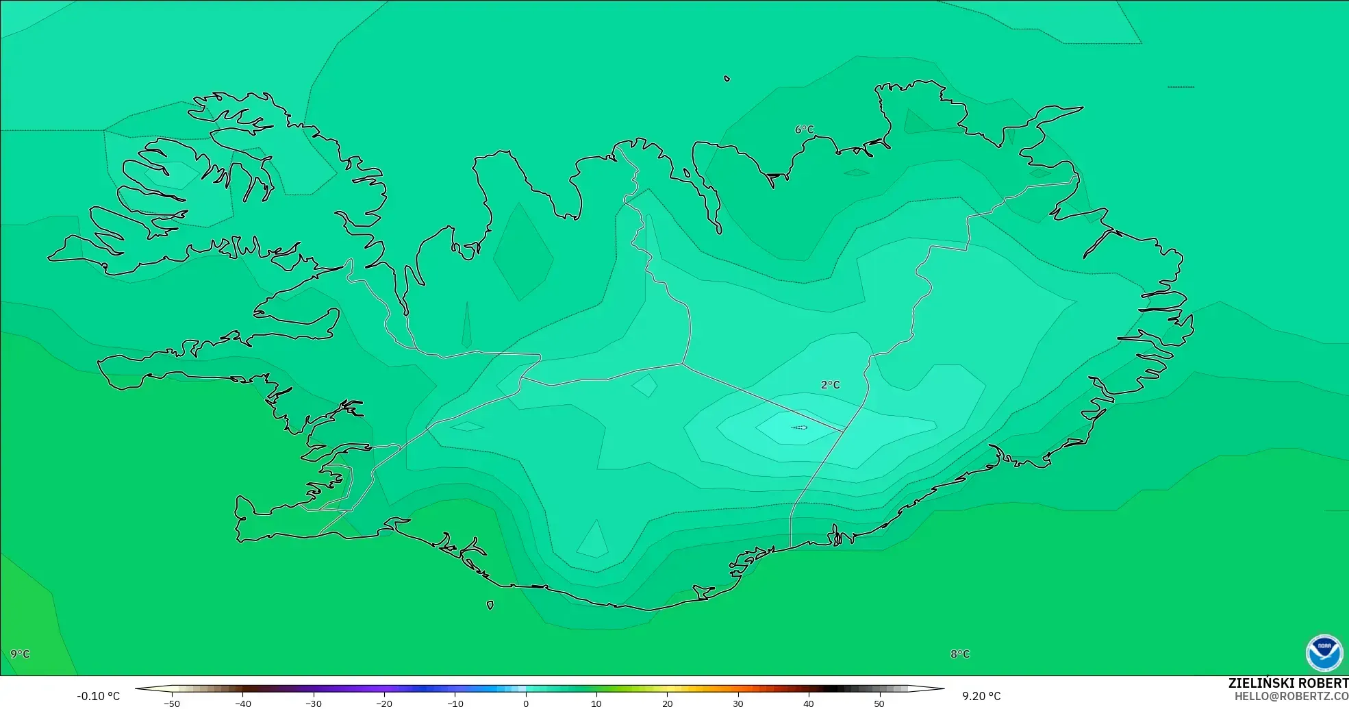 GFS モデル - アイスランド, 露点温度（2m）